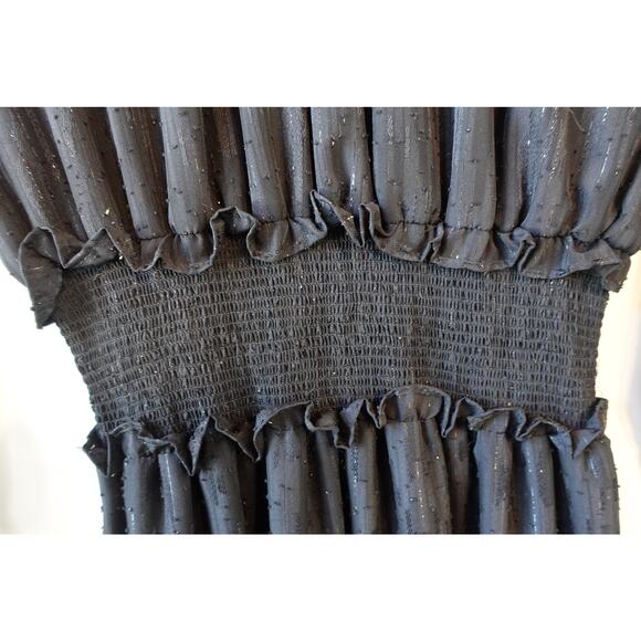 Vintaage Maxi Dress 8 Black Boho Ruffle Tiered Sheer Whimsigoth Goth Witchy Boho - Picture 4 of 12